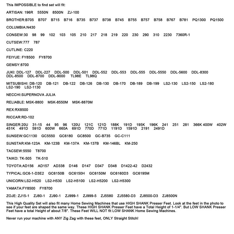 ckpsms Brand - #KP-PF16-1 16PIECE Presser Foot Set fit for JUKI DDL-5550 DDL-5600 DDL-8300 DDL-8500 Singer 188K 191D 195K 196K - Image 5
